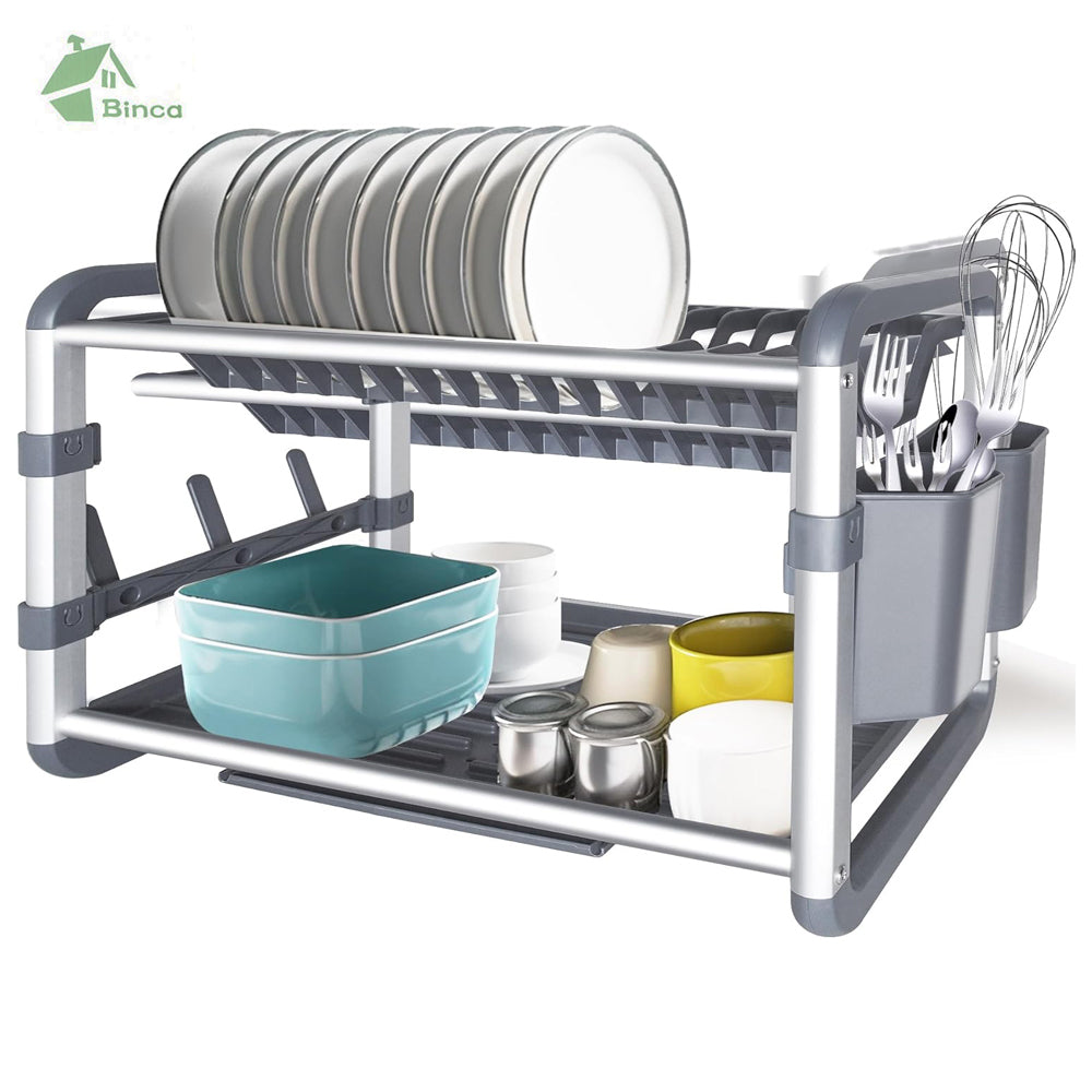 Binca Aluminum 2-Tier Dish Drying Rack ( Silver/Grey )